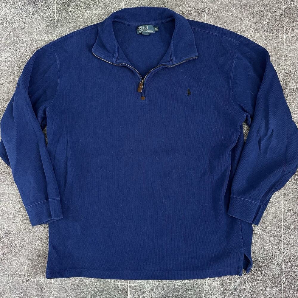 Men's Vintage Polo Ralph Lauren Royal Blue 1/4 Zip Pullover Sweatshirt Sz XLT